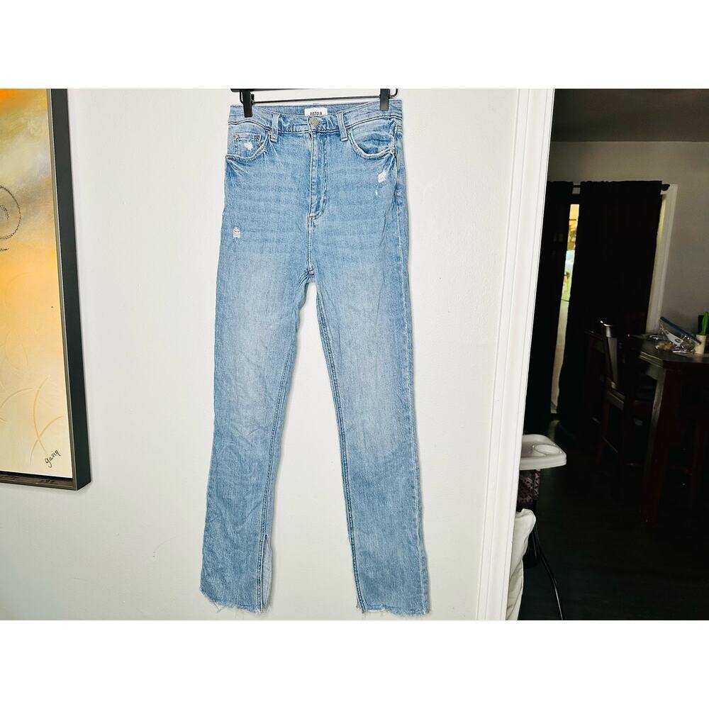 PISTOLA Light Wash Denim High Rise Distressed Raw Split Hem Jeans Size 28